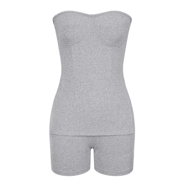 Tube Top Knitted Ribbed Slim Fit Short Set
