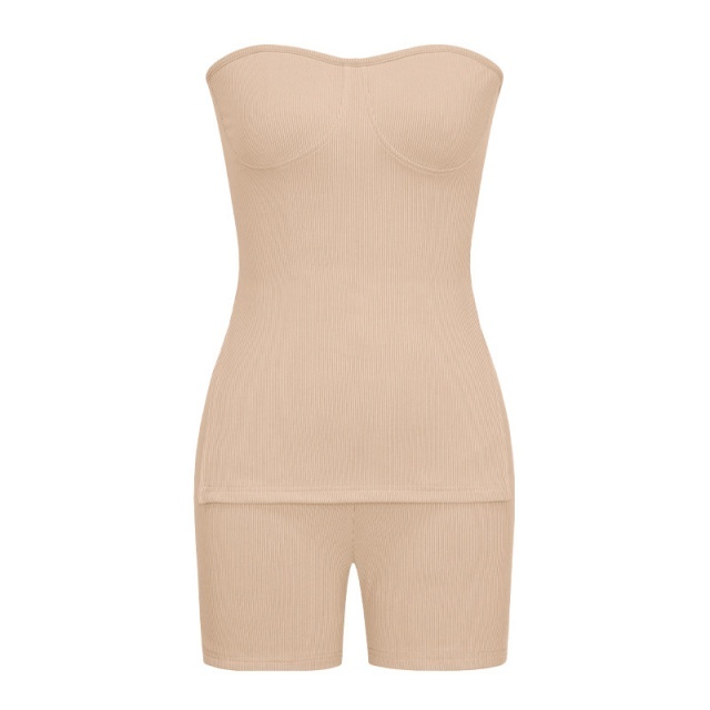 Tube Top Knitted Ribbed Slim Fit Short Set