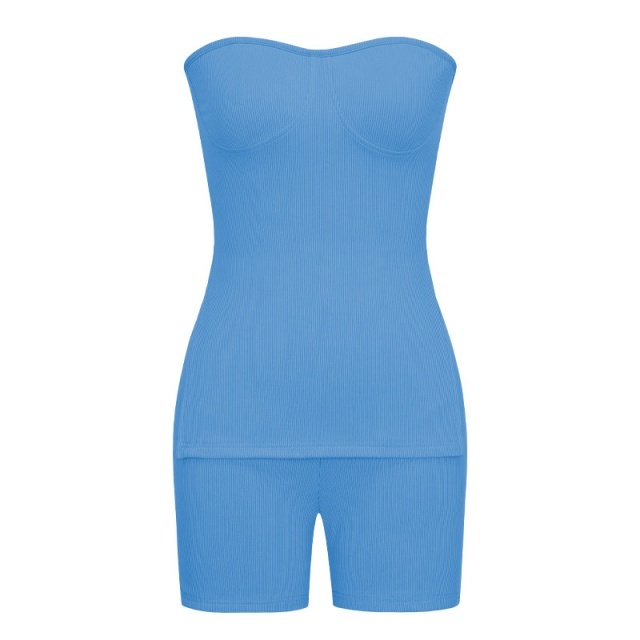 Tube Top Knitted Ribbed Slim Fit Short Set