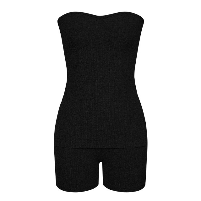 Tube Top Knitted Ribbed Slim Fit Short Set