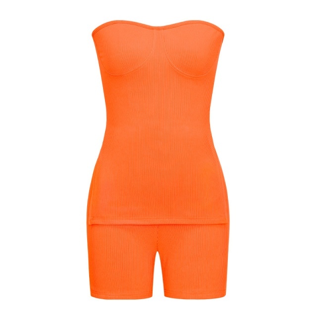 Tube Top Knitted Ribbed Slim Fit Short Set
