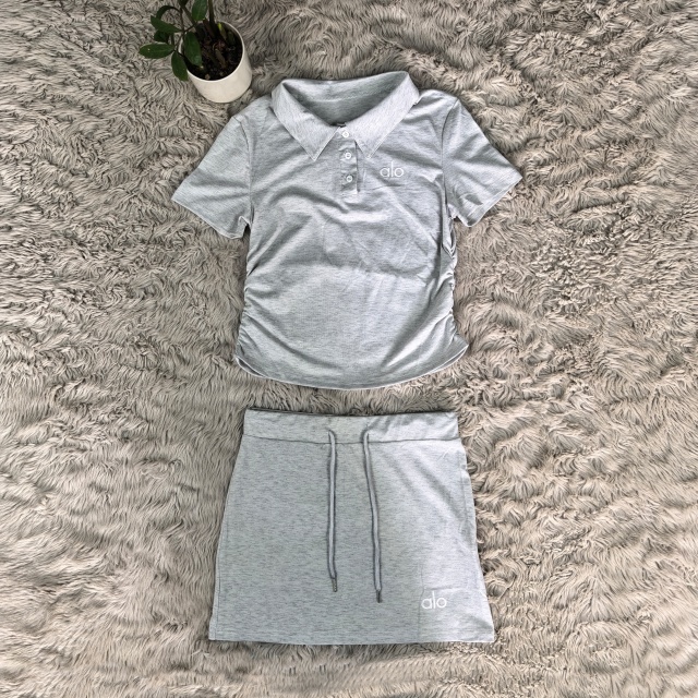 Fashion Embroidery Polo Top Drawstring Skirt Set
