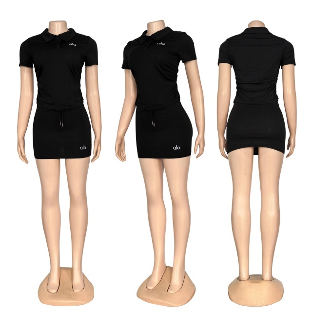 Fashion Embroidery Polo Top Drawstring Skirt Set