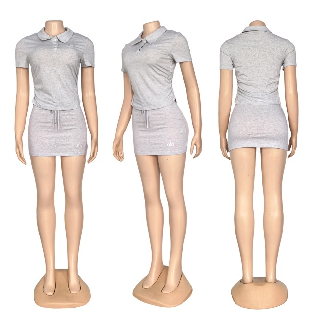 Fashion Embroidery Polo Top Drawstring Skirt Set