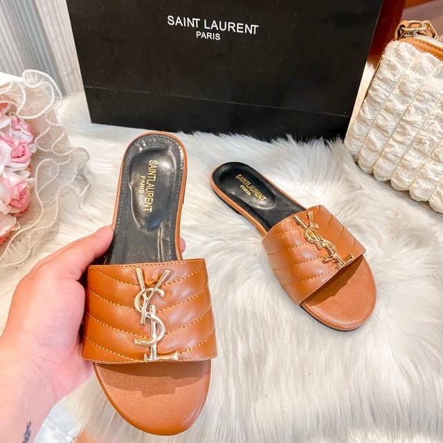 Metal Logo Leather Fashion Flat Slides