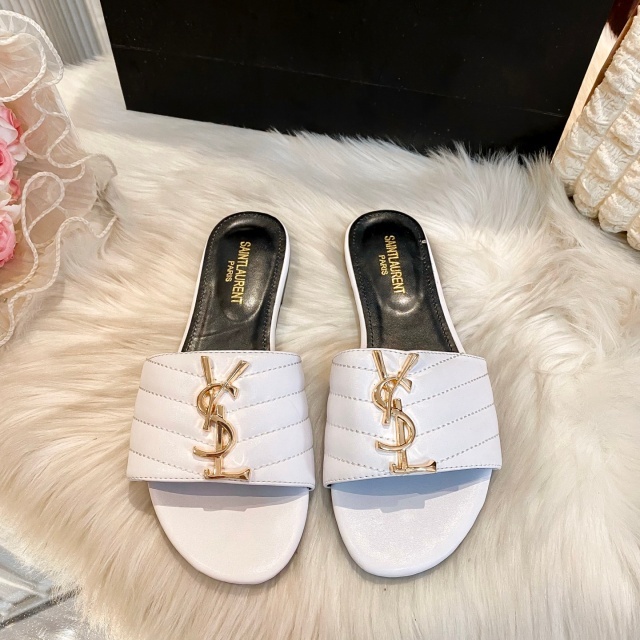 Metal Logo Leather Fashion Flat Slides