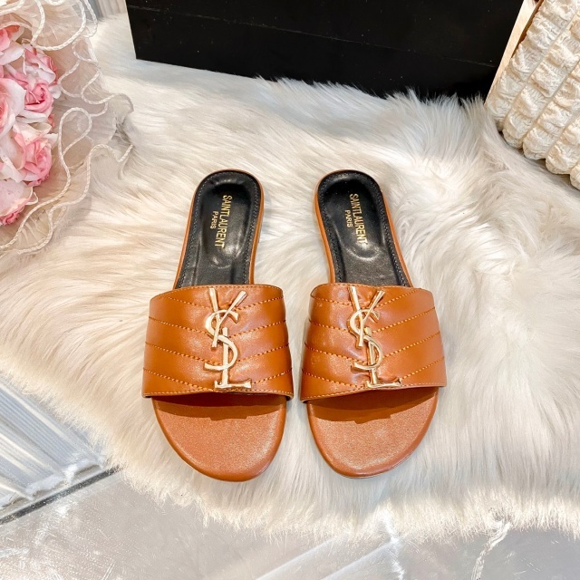 Metal Logo Leather Fashion Flat Slides