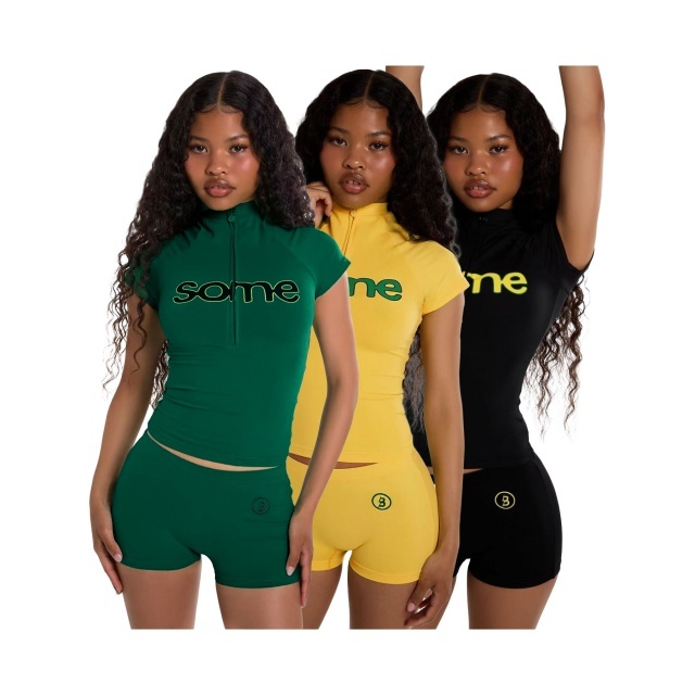 Letters Printed Two Pieces Slim Fit Short Set