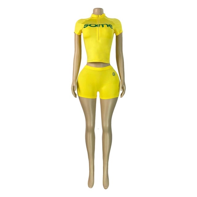 Letters Printed Two Pieces Slim Fit Short Set
