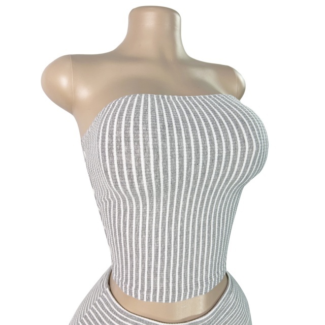 Striped Off Shoulder Tube Top Slim Fit Short Set