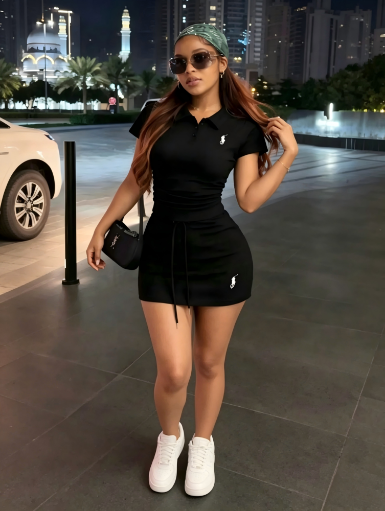 Fashion Embroidery Drawstring Skirt Set