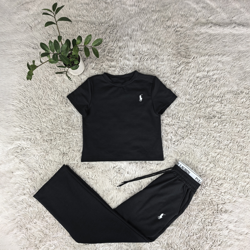Fashion Embroidery Short Sleeve Casual Pants Suit