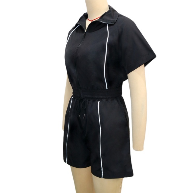Color Block Zipper Up Top Jogger Short Set