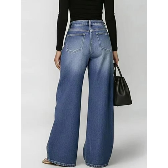 Eyelet Hollow Out Wide Legs Denim Jeans