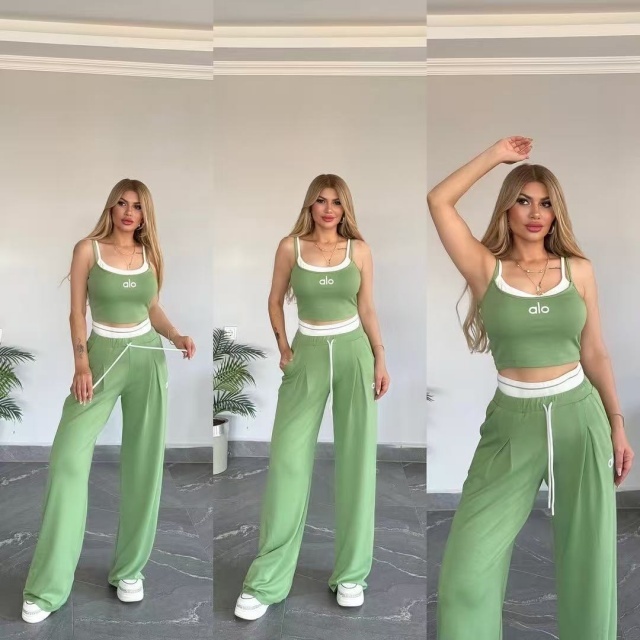 Fashion Embroidery Cami Top High Waist Pants Suit