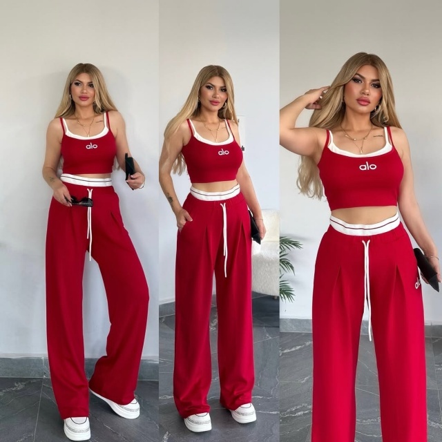Fashion Embroidery Cami Top High Waist Pants Suit
