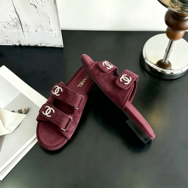 Fashion Metal Logo Velcro Flat Slides