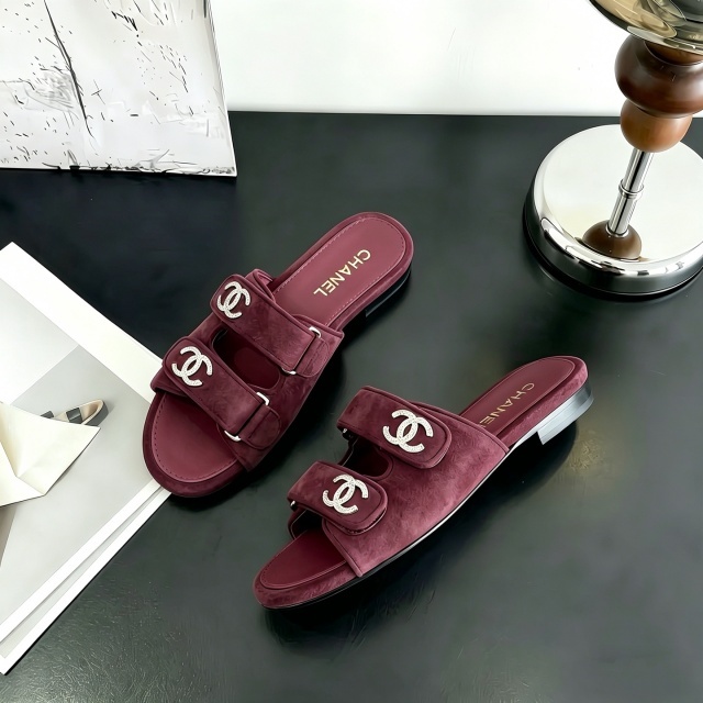 Fashion Metal Logo Velcro Flat Slides