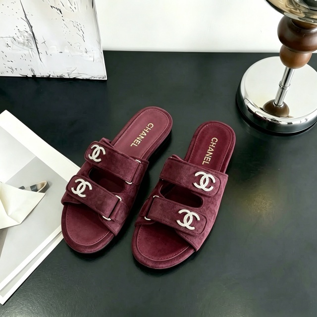 Fashion Metal Logo Velcro Flat Slides