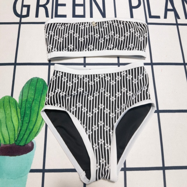 Fashion Striped Tube Top High Waist Bathing Suit