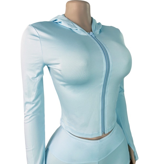 Hooded Zipped Up Top Slim Fit Short Set with Headscarf