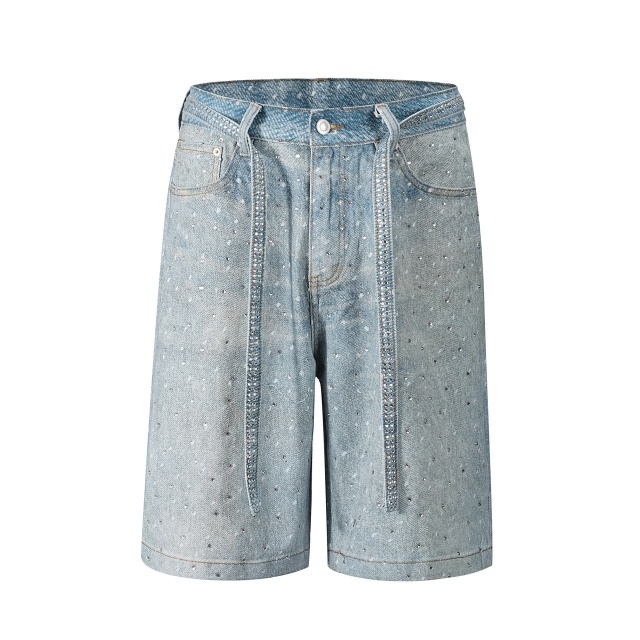 Rhinestoned Fashion Knee Legth Denim Jeans