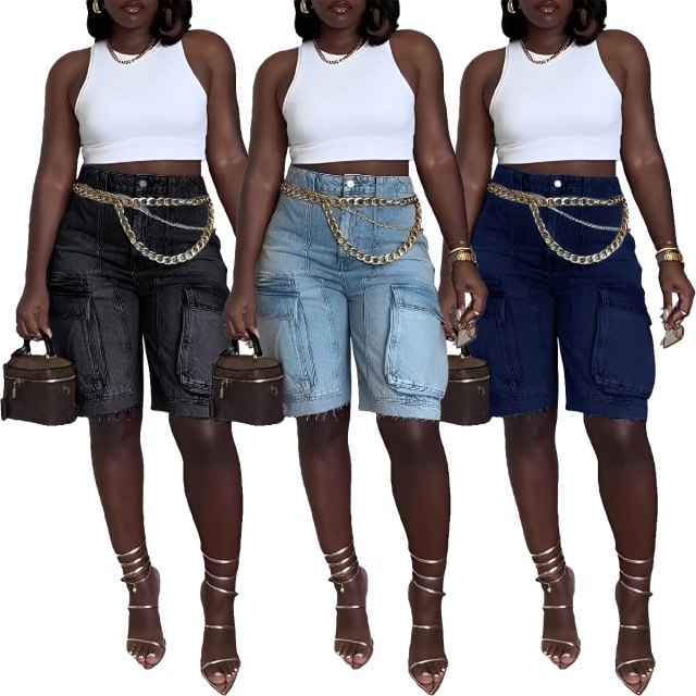 Ripped Pockets Denim Cargo Jeans