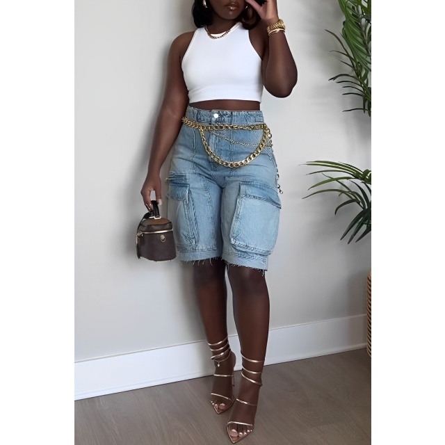 Ripped Pockets Denim Cargo Jeans