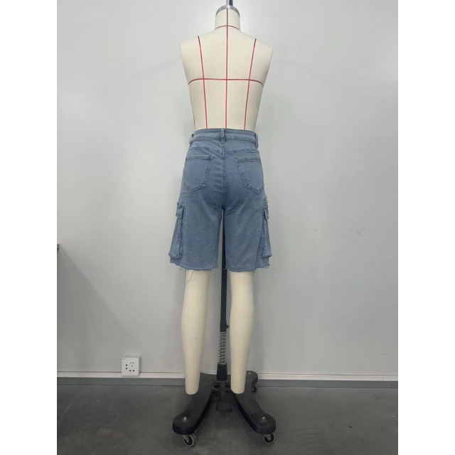 Ripped Pockets Denim Cargo Jeans