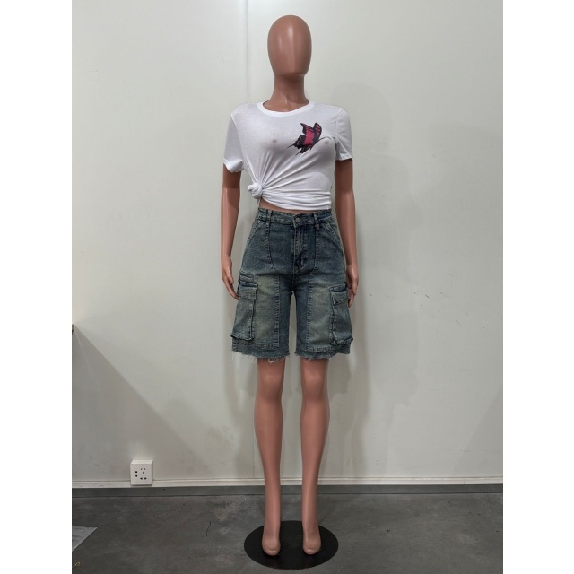Ripped Pockets Denim Cargo Jeans