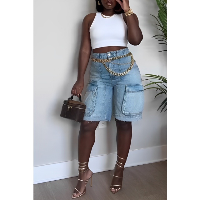 Ripped Pockets Denim Cargo Jeans