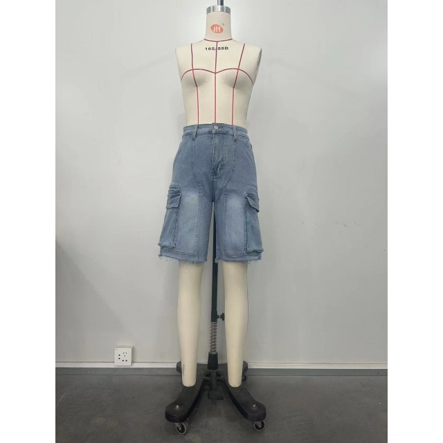 Ripped Pockets Denim Cargo Jeans