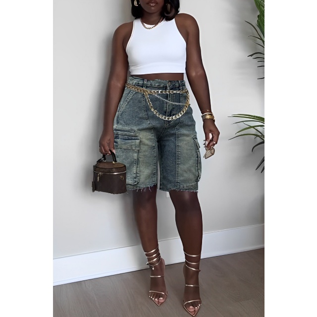 Ripped Pockets Denim Cargo Jeans