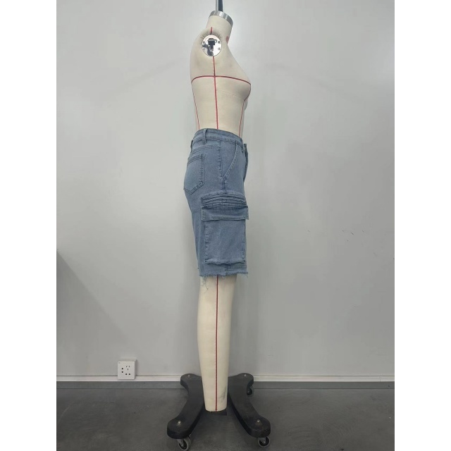 Ripped Pockets Denim Cargo Jeans