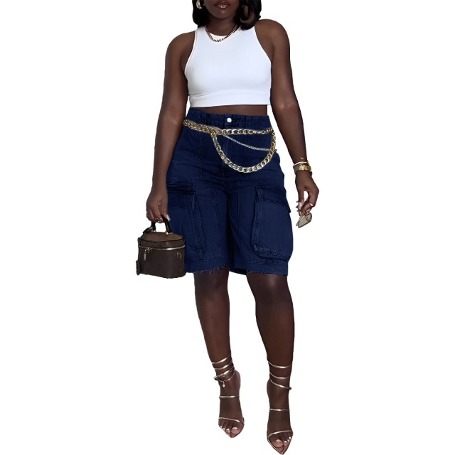 Ripped Pockets Denim Cargo Jeans