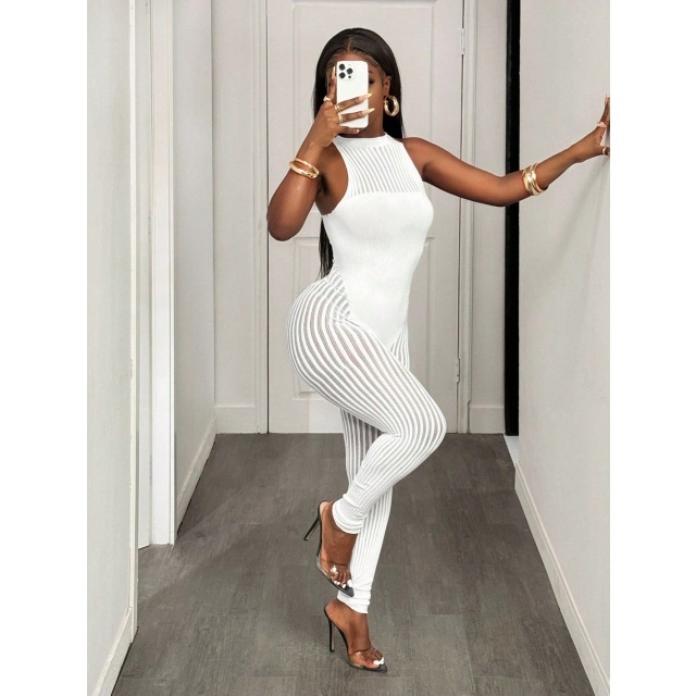 Sleeveless Hollow Out Skinny Lingerie Jumpsuit