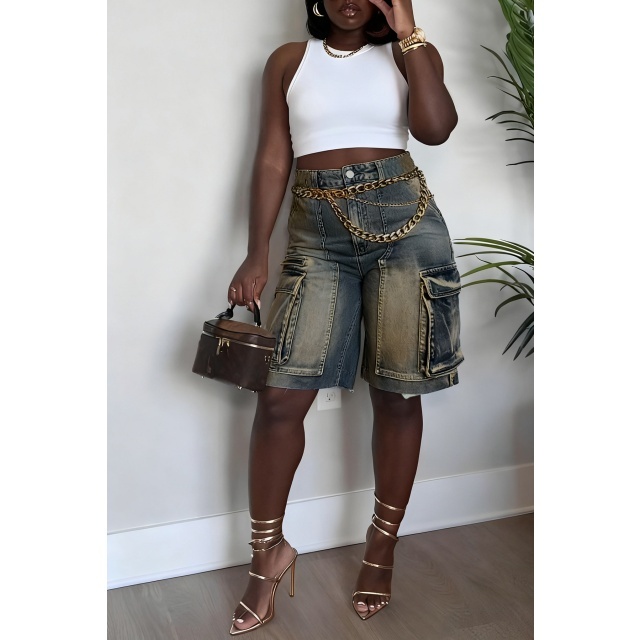 Utility Pockets Ripped Denim Jeans