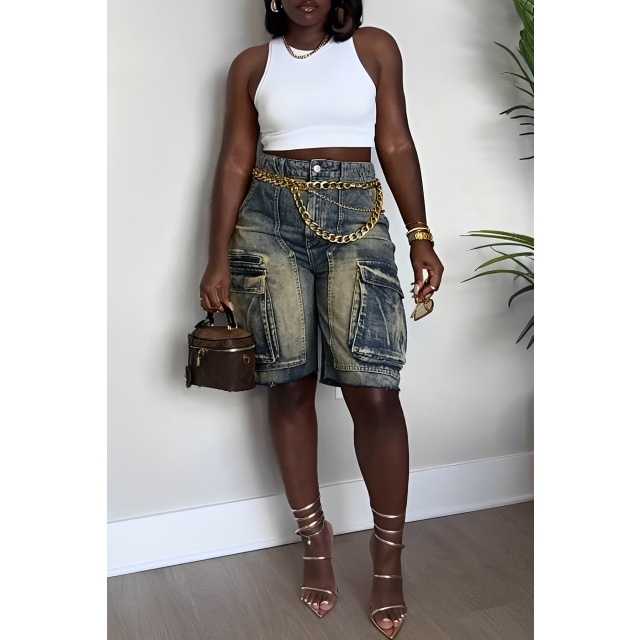 Utility Pockets Ripped Denim Jeans