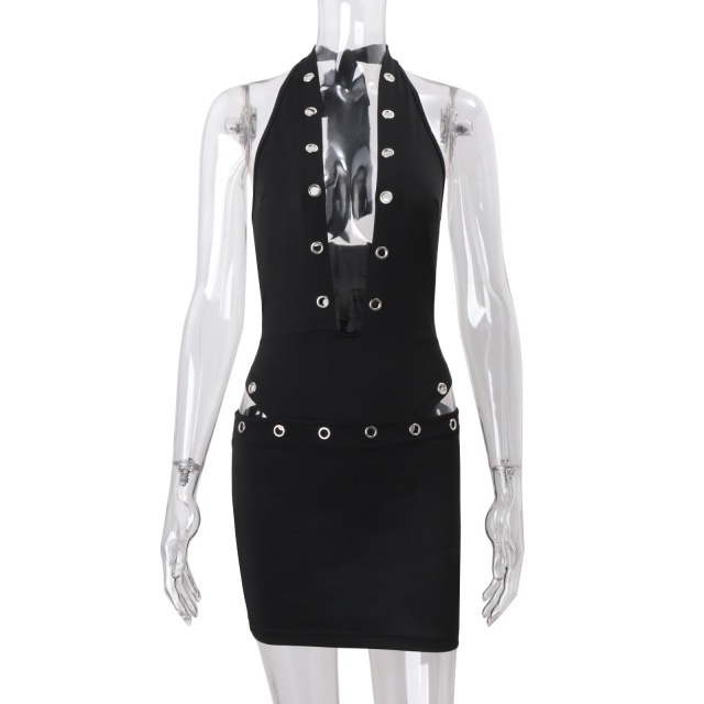 Deep V Neck Eyelet Bodysuit Top Skirt Set