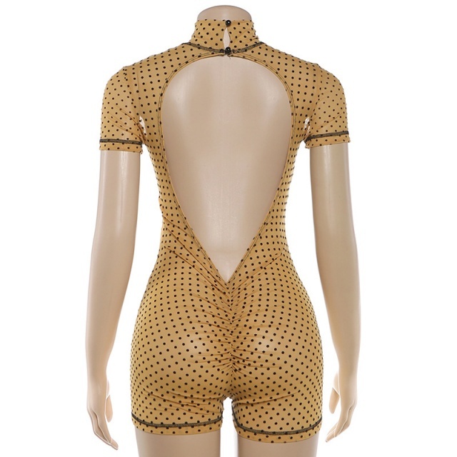 Dots Printed Backless Slim Fit Romper