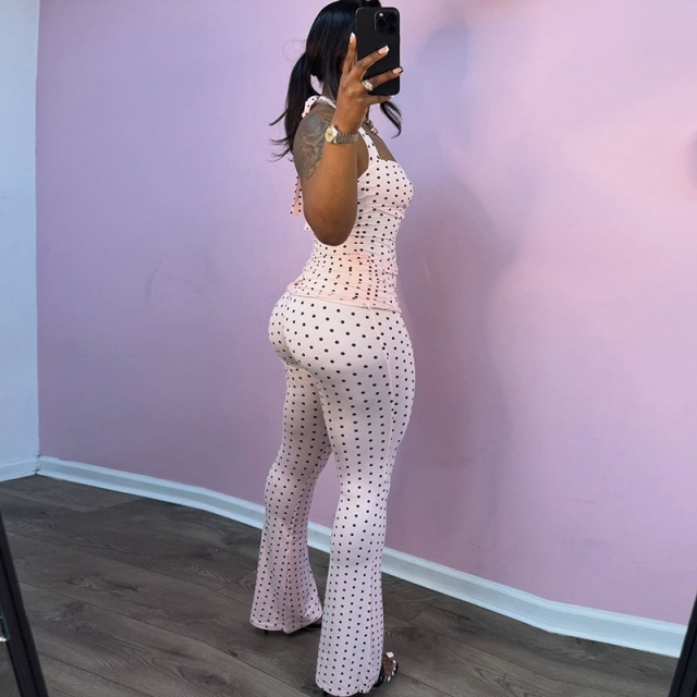Dots Printed Halter Neck Two Pieces Pant Set