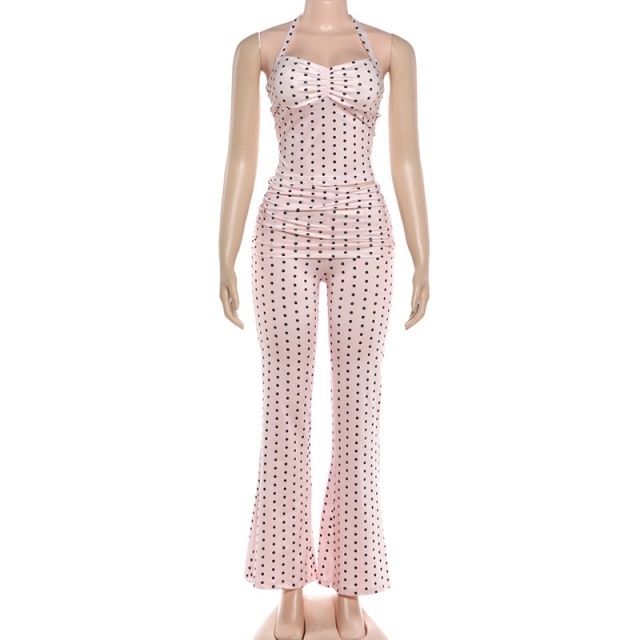 Dots Printed Halter Neck Two Pieces Pant Set