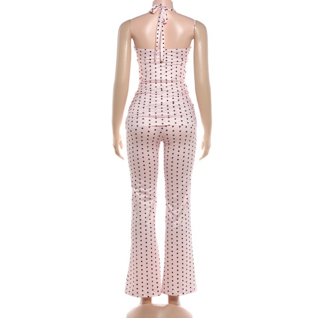Dots Printed Halter Neck Two Pieces Pant Set