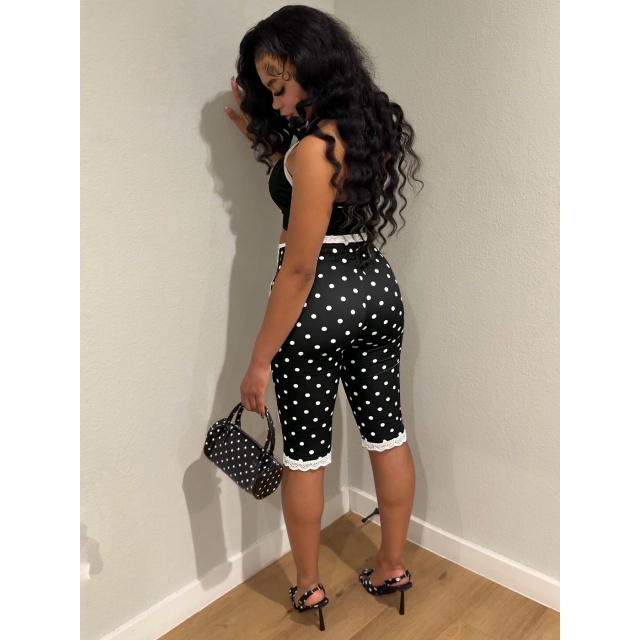 Bow Suspender Top Printed Lace Pant Set