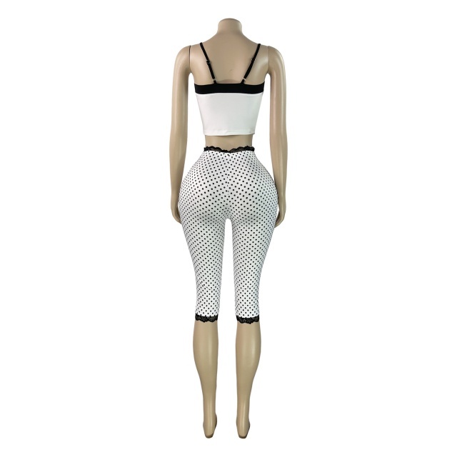 Bow Suspender Top Printed Lace Pant Set