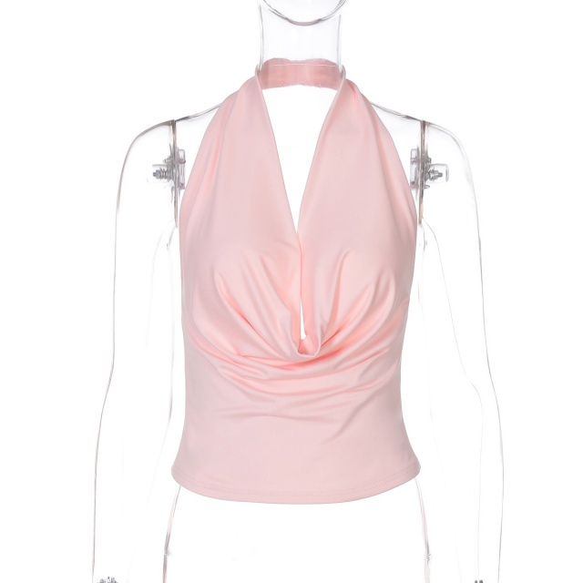 Deep V Neck Halter Crop Top