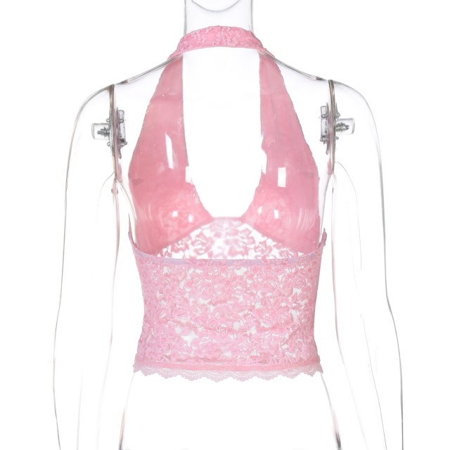 Halter Neck Lace Slim Fit Tank Top
