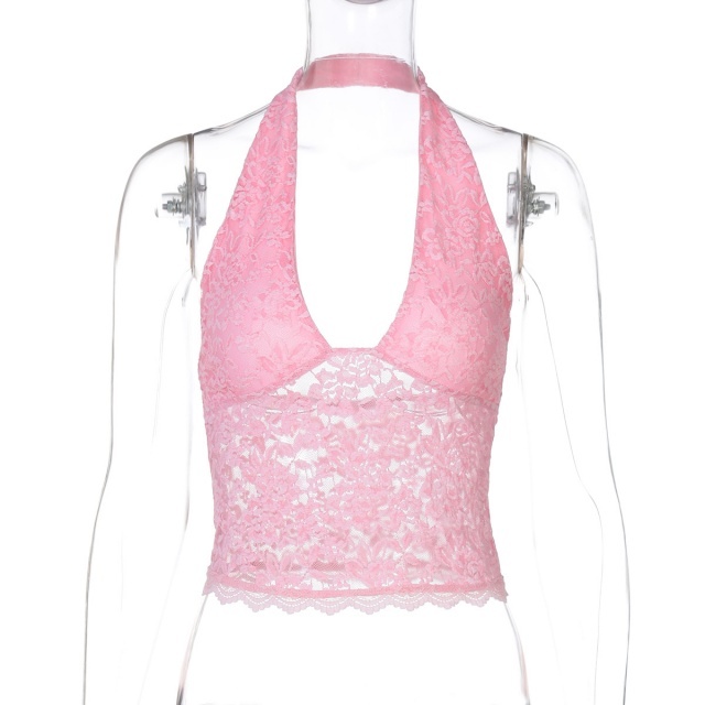 Halter Neck Lace Slim Fit Tank Top