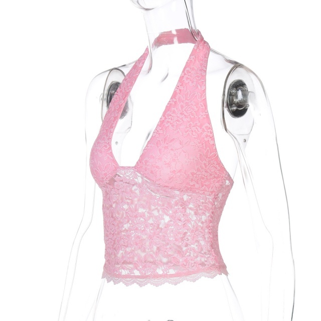Halter Neck Lace Slim Fit Tank Top