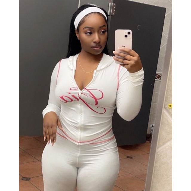 Letters Printed Hooded Top Pant Set